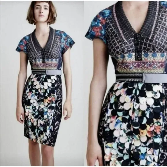 Rare Anthropologie Beguile by Byron Lars Margot Pencil Dress Sz 8 Vivrant Colorf - Picture 4 of 11